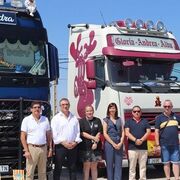El transporte aragonés organiza un pasacalle con más de 30 camiones en honor a San Cristóbal